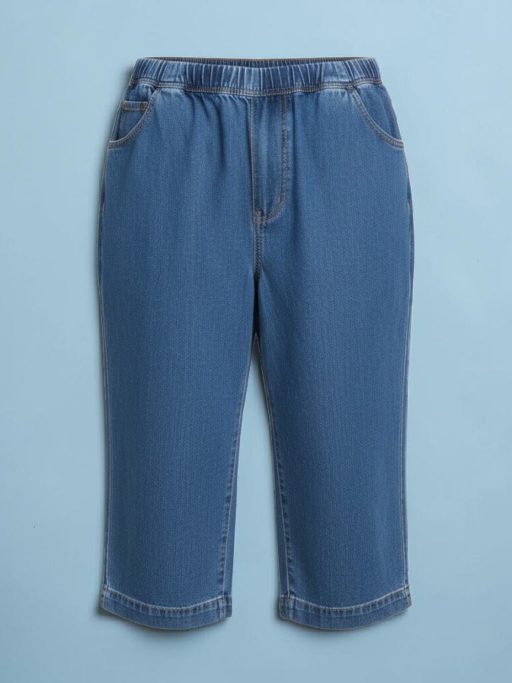 Just My Size Blue Elastic Waist Capri Jeans